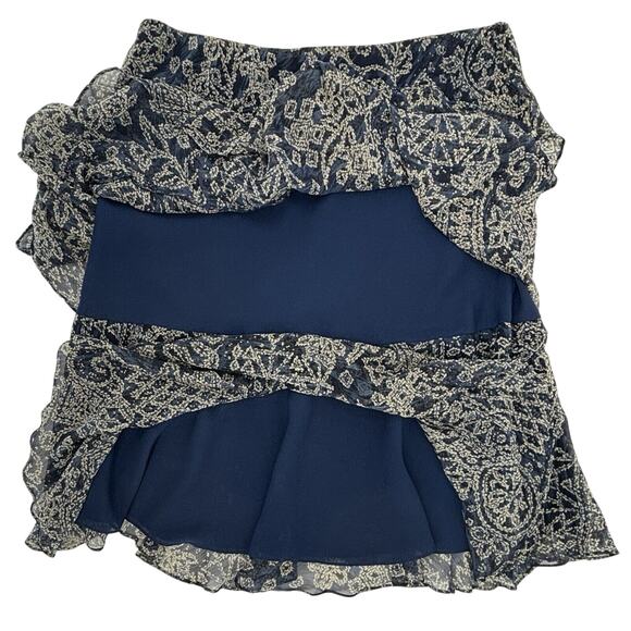 Lauren Ralph Lauren Silk Skirt Large Midi Ruffle Abstract Navy Boho Whimsigoth‎ - Picture 6 of 7